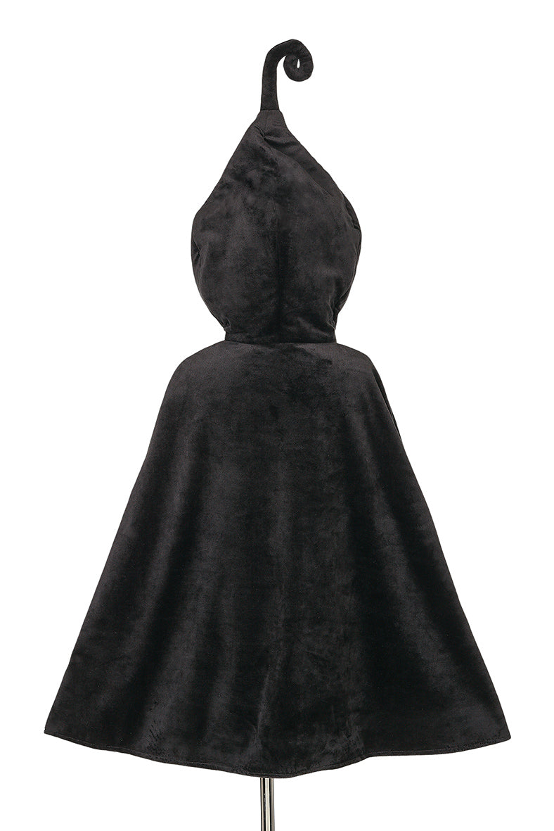 Souza Pumpkin Cape Umhang aus schwarzem Velours von hinten, spitz zulaufende Kapuze mit gedrehtem Ende