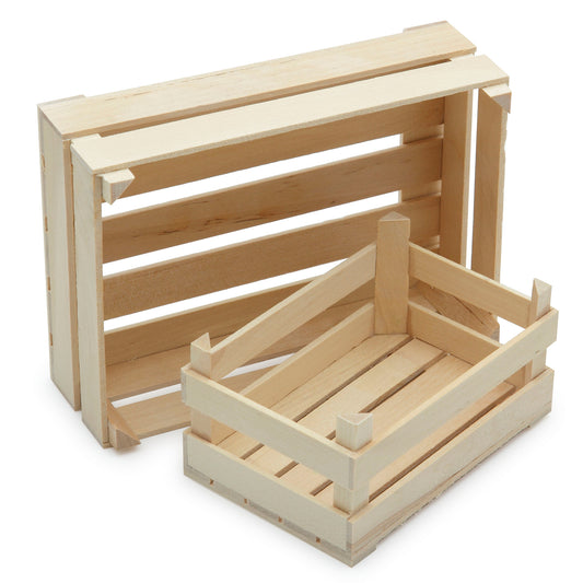 Erzi Holz-Obststiege klein, zwei leere Holzkisten aus Naturholz mit Querstreben