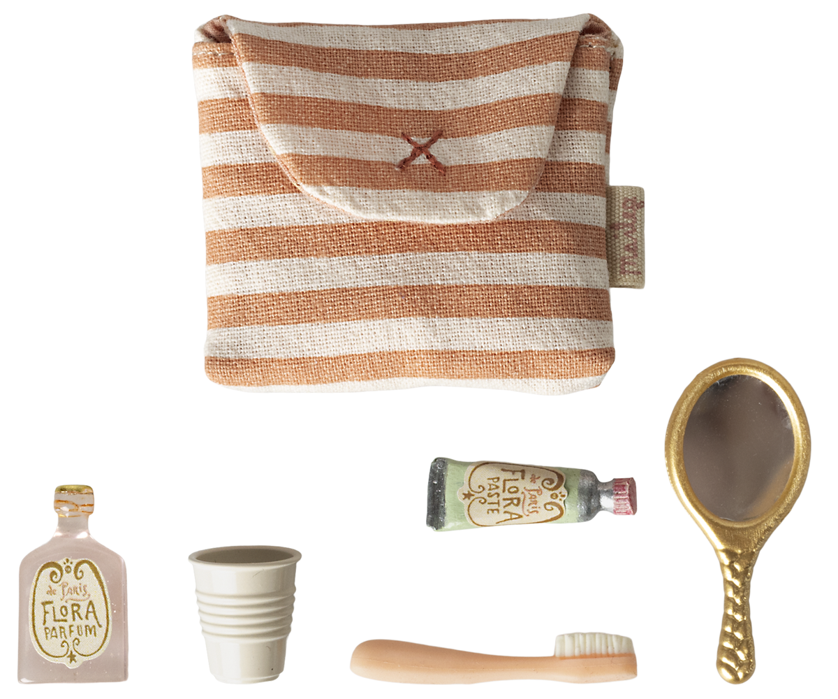 Maileg - Zahnbürsten-Set in Tasche, Maus - Rot gestreift