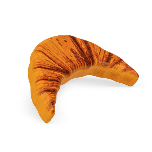 Erzi Holz-Croissant golden-braun gefärbt mit dunklen Kratzmalen, gebogene längliche Form