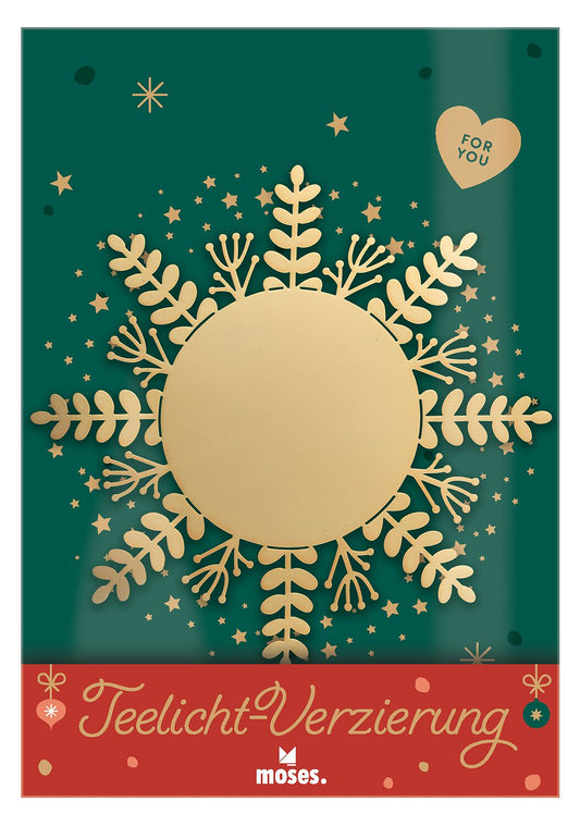 Moses Teelicht-Verzierung Zweige, goldfarbener Halter auf grüner Grußkarte