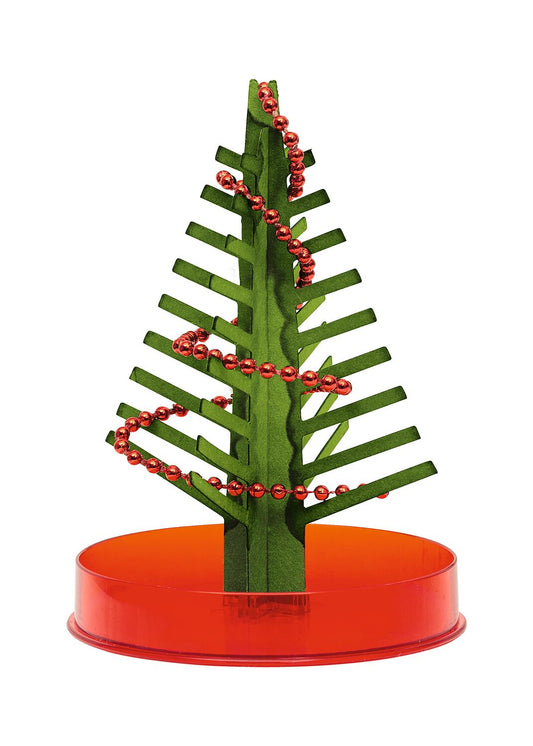 Moses Kristall-Weihnachtsbaum mit grünem Stamm, horizontalen Ästen und roten Perlen auf rotem Sockel