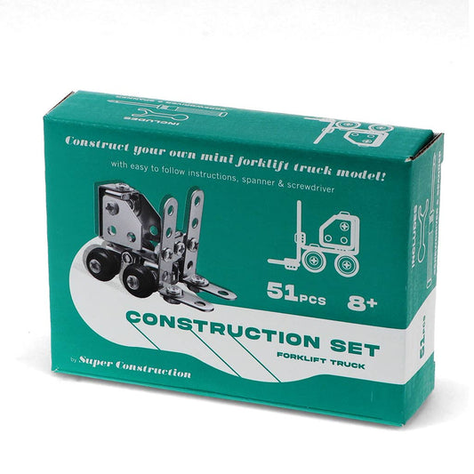 Verpackung des Rex London Mini-Baukastens Gabelstapler in Türkis mit 51 Teilen