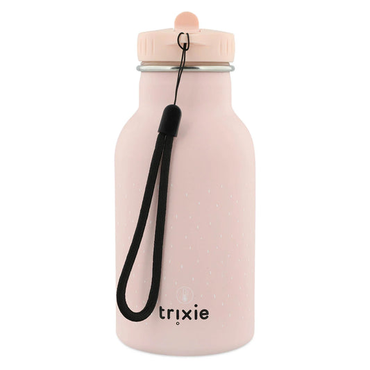 Trixie Thermo-Trinkflasche in zartem Rosé mit schwarzem Trageschlaufen-Band und Markenlogo auf der Vorderseite