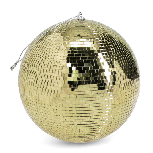 Rex London Discokugel Gold, glänzende Spiegelkugel aus kleinen goldenen Quadraten mit silberner Aufhängung