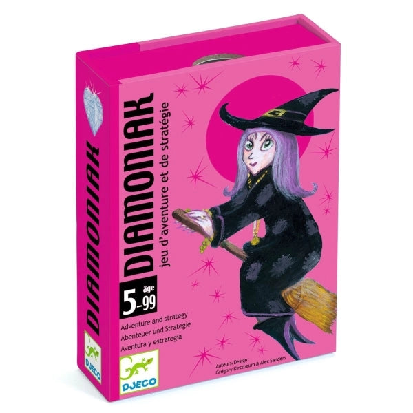 Kartenspiel Diamoniak von Djeco mit farbenfrohen Illustrationen von Schlössern und Prinzessinnen