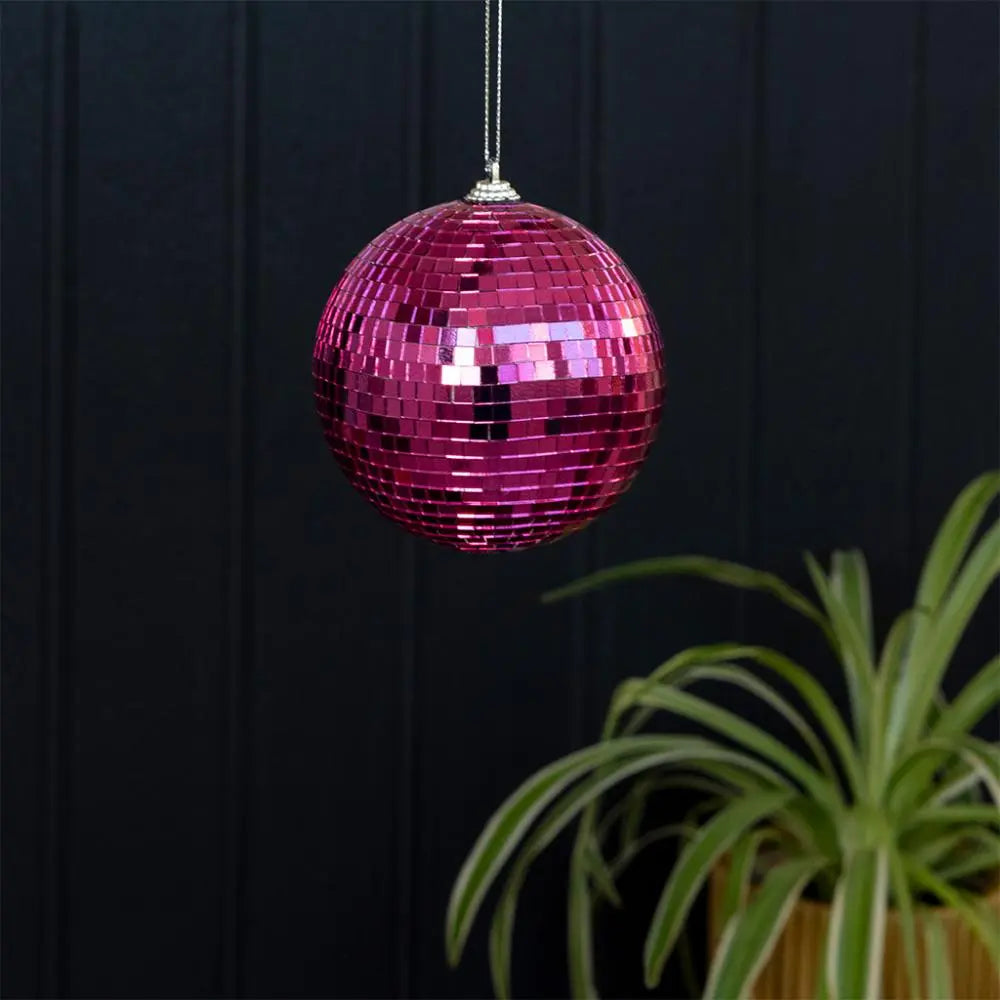 Kleine Discokugel Rex London in Pink mit Spiegelfacetten, 10 cm Durchmesser