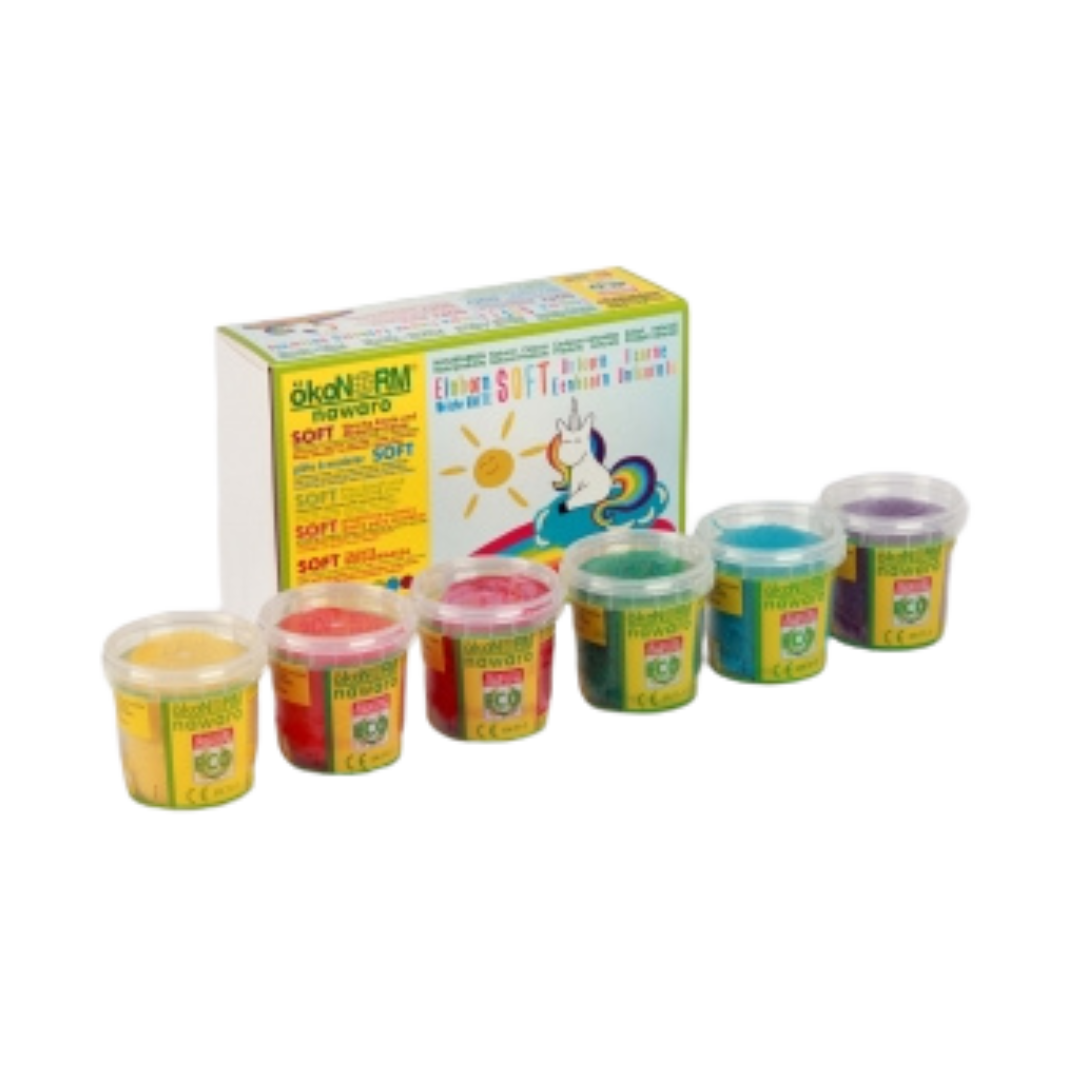 Ökonorm - SOFT-Knete 6er Set Einhorn - rot, orange, gelb, grün, türkis, violett
