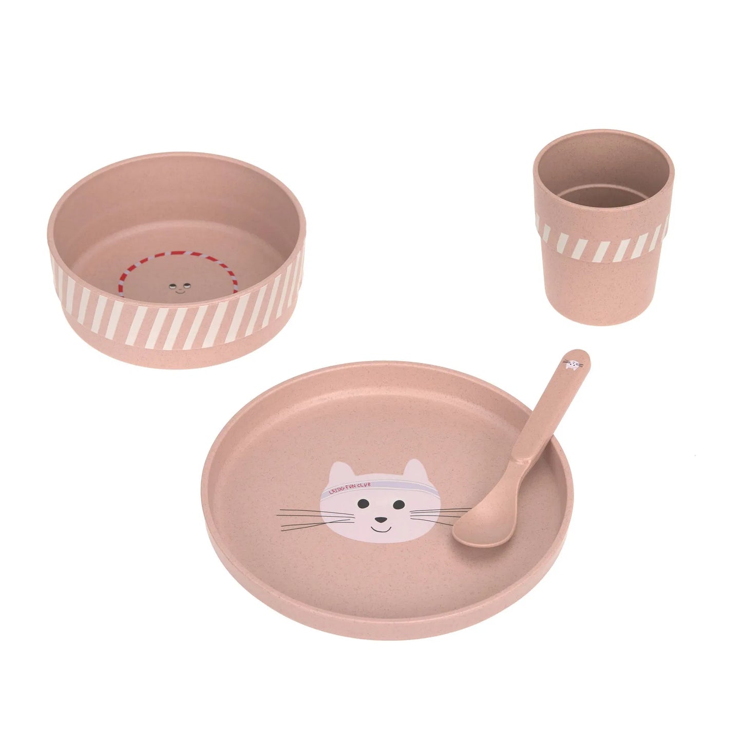 Kindergeschirr-Set Tiny Team Katze von Lässig mit Katzenmotiv in sanften Farben