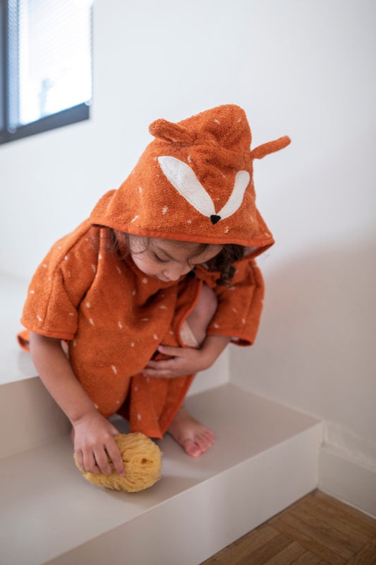 Baumwoll-Poncho Trixie Mr. Fox in Orange mit Fuchs-Applikation