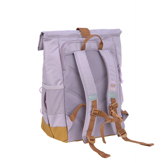 Lässig Kinderrucksack Rolltop Little Gang in Lila mit gepolsterten Schultergurten