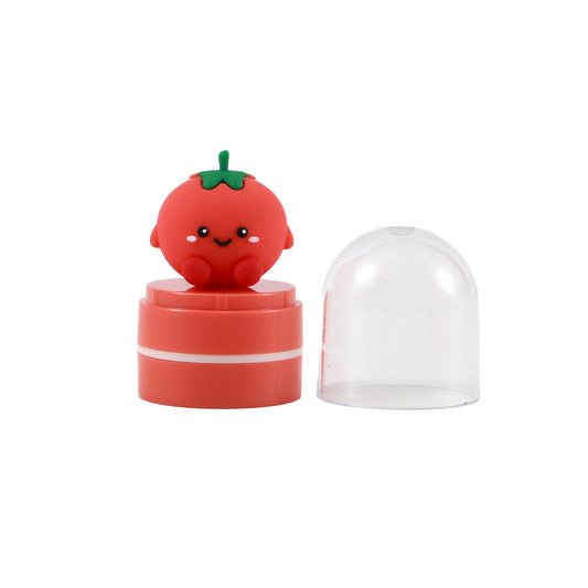 Stempel mit Figur Tomate, Schutzkappe abgenommen daneben