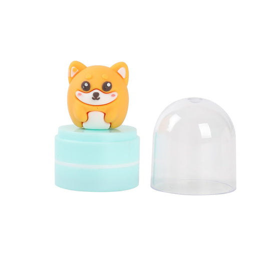 Stempel mit Figur Shiba-Hund, Schutzkappe abgenommen daneben