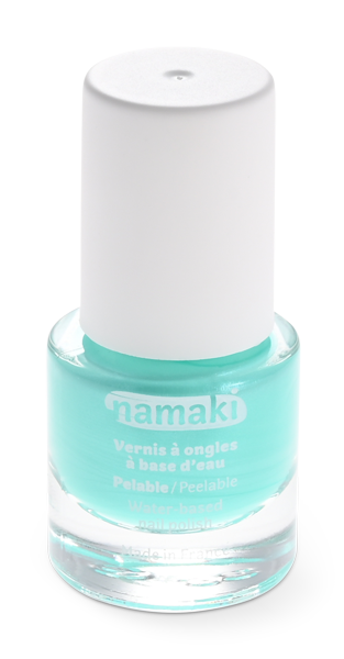 Namaki abziehbarer Nagellack in Wassergrün mit weißem Verschluss, Packshot vor weißem Hintergrund