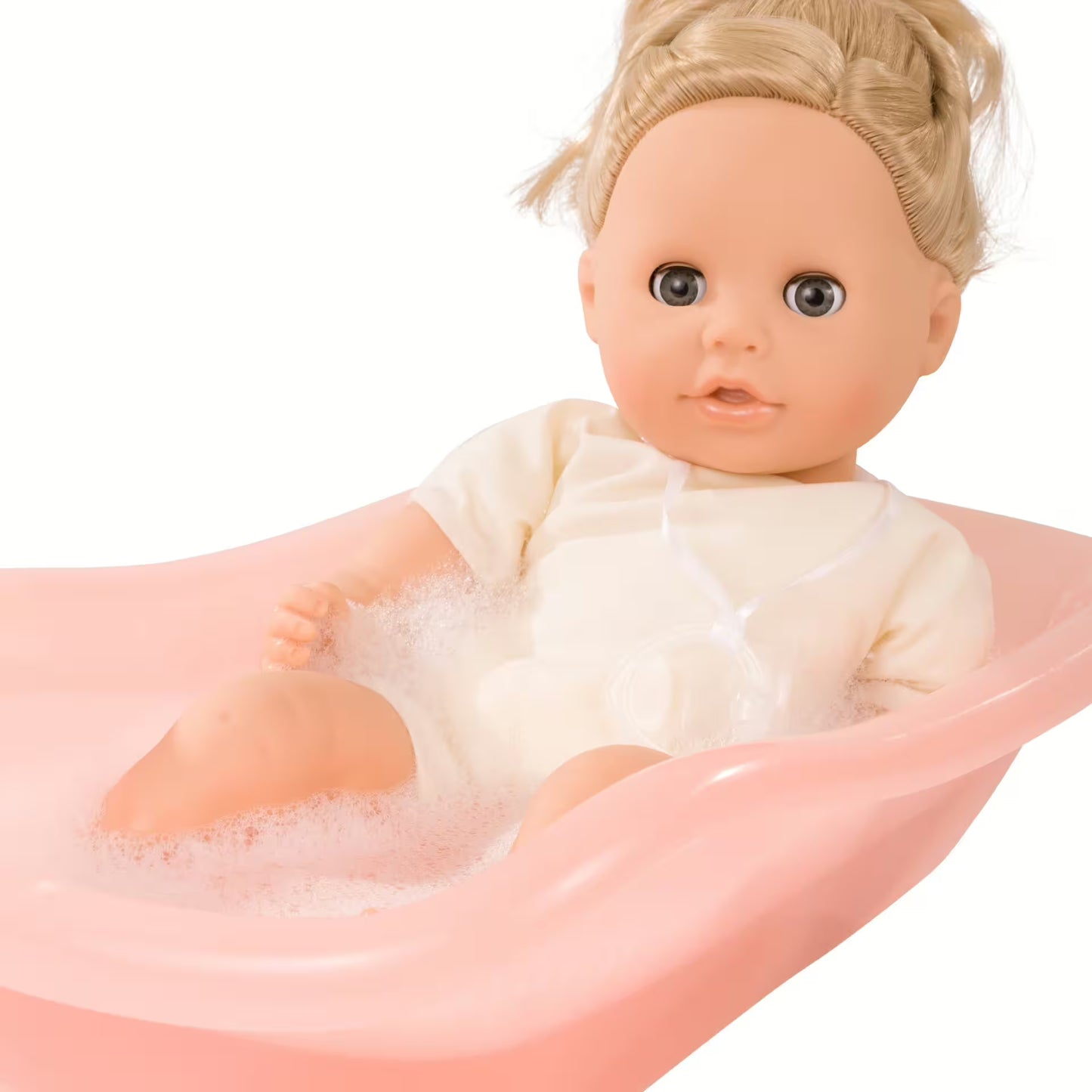 Stoffpuppe Cosy Aquini Farbspiel 33 cm von Götz mit buntem Kleid und blonden Haaren