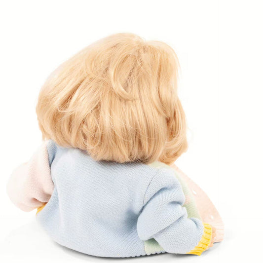 Stoffpuppe Cosy Aquini Farbspiel 33 cm von Götz mit buntem Kleid und blonden Haaren