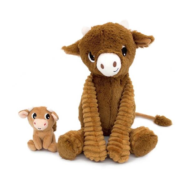 Weiches Kuscheltier-Duo Mama und Baby Kuh in Braun von Les Déglingos, 25 cm