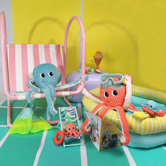 Les Déglingos - Les Ptipotos - Mama und Baby Octopus - korale 45cm