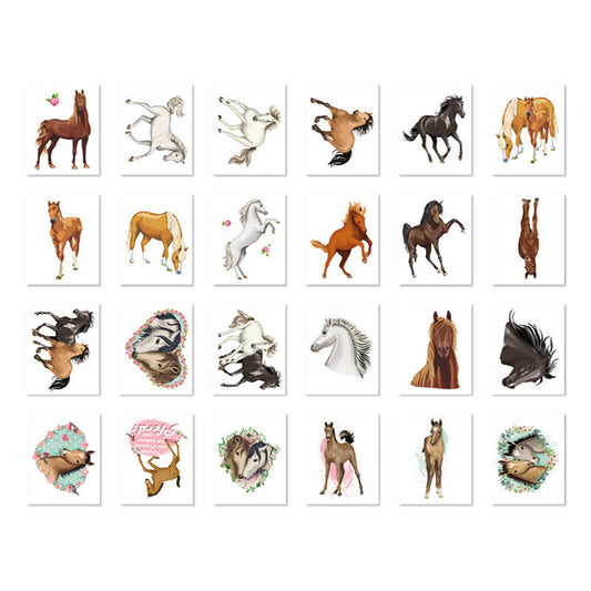 Lutz Mauder Mini-Tattoo-Set Pferde, 24 Pferdemotive in verschiedenen Fellfarben und Posen auf weißem Hintergrund