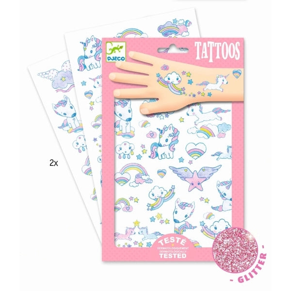 Temporäre Tattoos Djeco Unicorns mit pastelligen Einhorn-Motiven in zarten Farben