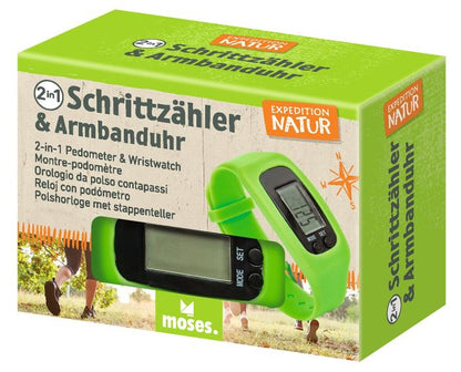 Digitale Armbanduhr mit Schrittzähler von Moses, schwarzes verstellbares Armband