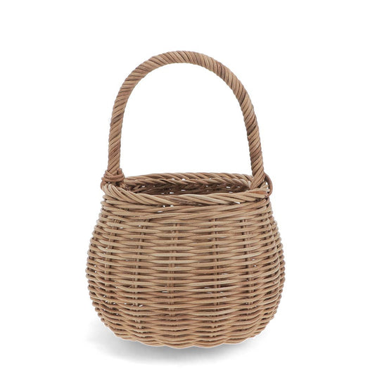 Rex London Rattankorb in Natur, kleiner runder Korb aus geflochtenem Rattan mit Henkel