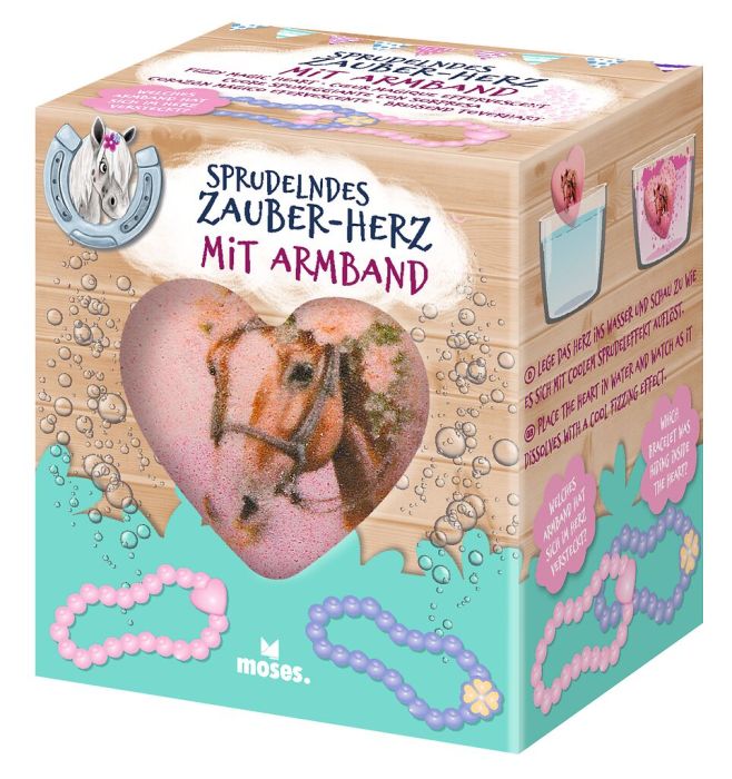 Sprudelndes Zauberherz Moses mit Pferdemotiv und verborgenem Perlenarmband