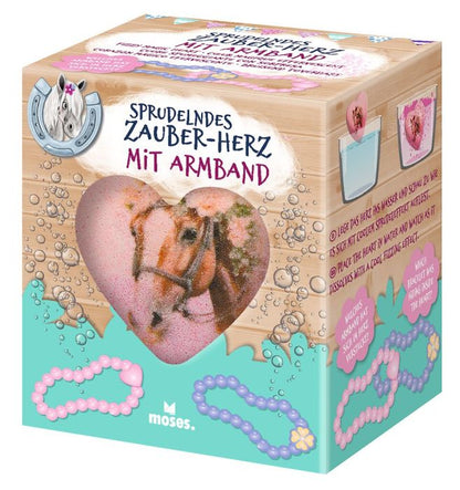 Sprudelndes Zauberherz Moses mit Pferdemotiv und verborgenem Perlenarmband