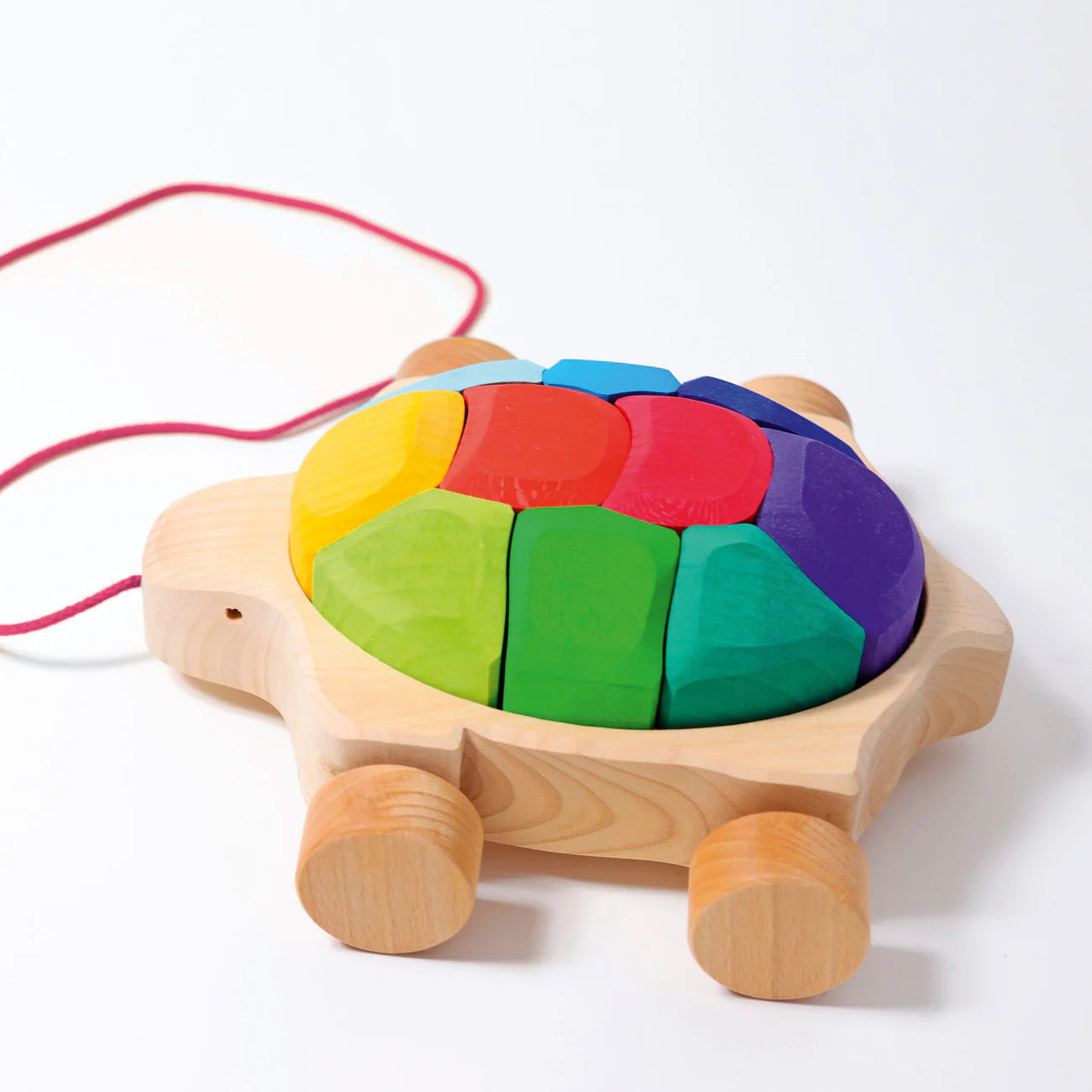 Holz-Schildkröte Grimm's mit regenbogenfarbigem, stapelbarem Panzer aus 10 Bausteinen