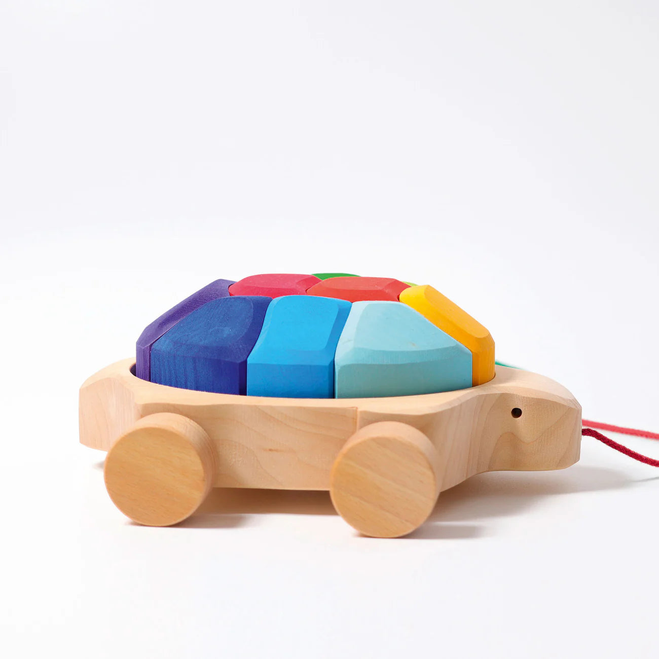 Holz-Schildkröte Grimm's mit regenbogenfarbigem, stapelbarem Panzer aus 10 Bausteinen