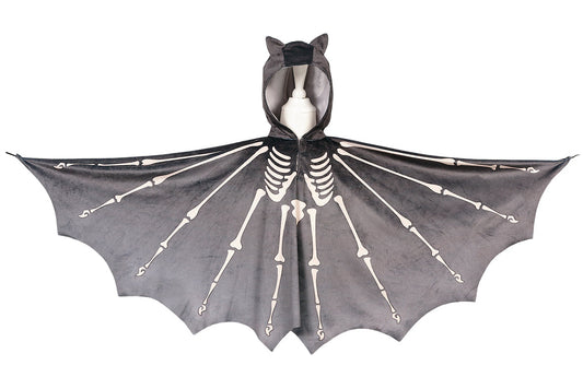 Souza Fledermaus-Umhang grau mit Skelett-Motiv, ausgebreitete Flügel mit Knochenzeichnungen