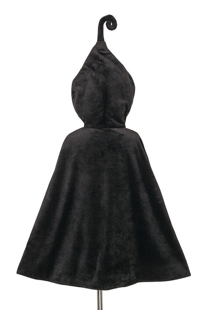 Souza Pumpkin Cape Umhang aus schwarzem Velours von hinten, spitz zulaufende Kapuze mit gedrehtem Ende