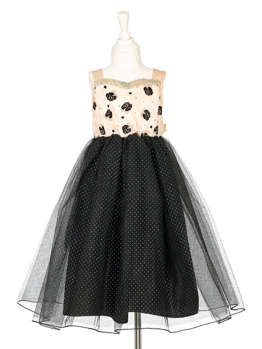Souza Kostümkleid Noella auf Schneiderpuppe, cremefarbenes Oberteil mit schwarzen Motiven und schwarzer Tüllrock