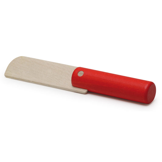 Erzi Holzmesser groß mit breiter Klinge aus hellem Holz und rotem Griff, Packshot vor weißem Hintergrund