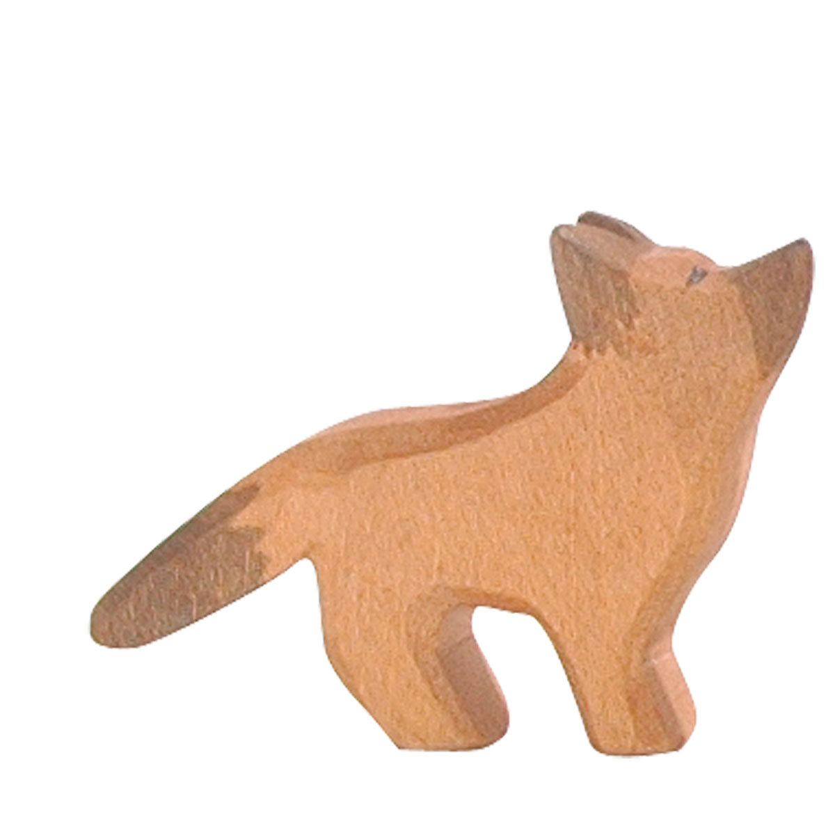 Ostheimer Holzfigur Schäferhund, kleine geschnitzte Figur aus hellem Holz mit dunklerem Kopf und Schwanz