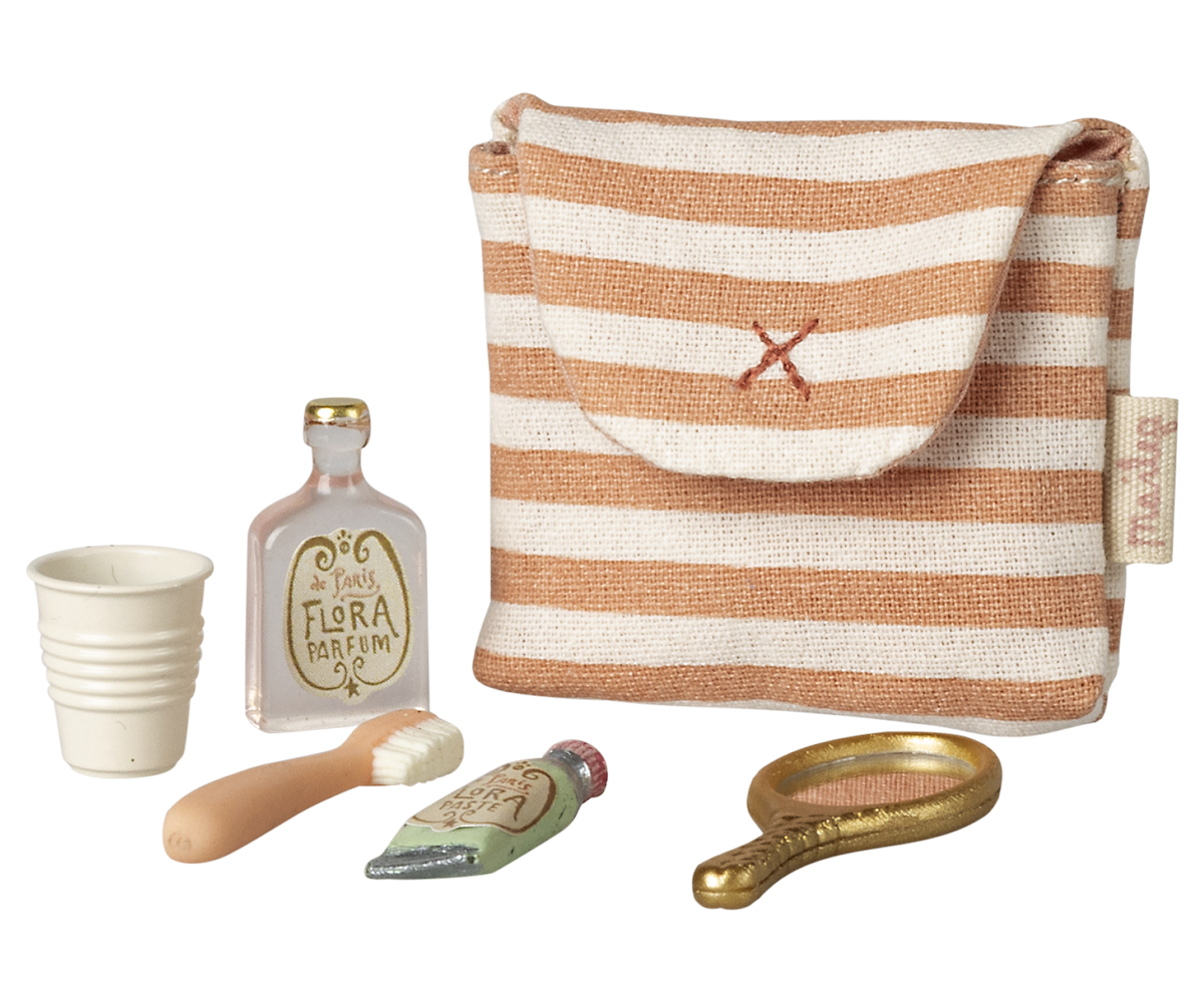 Maileg - Zahnbürsten-Set in Tasche, Maus - Rot gestreift