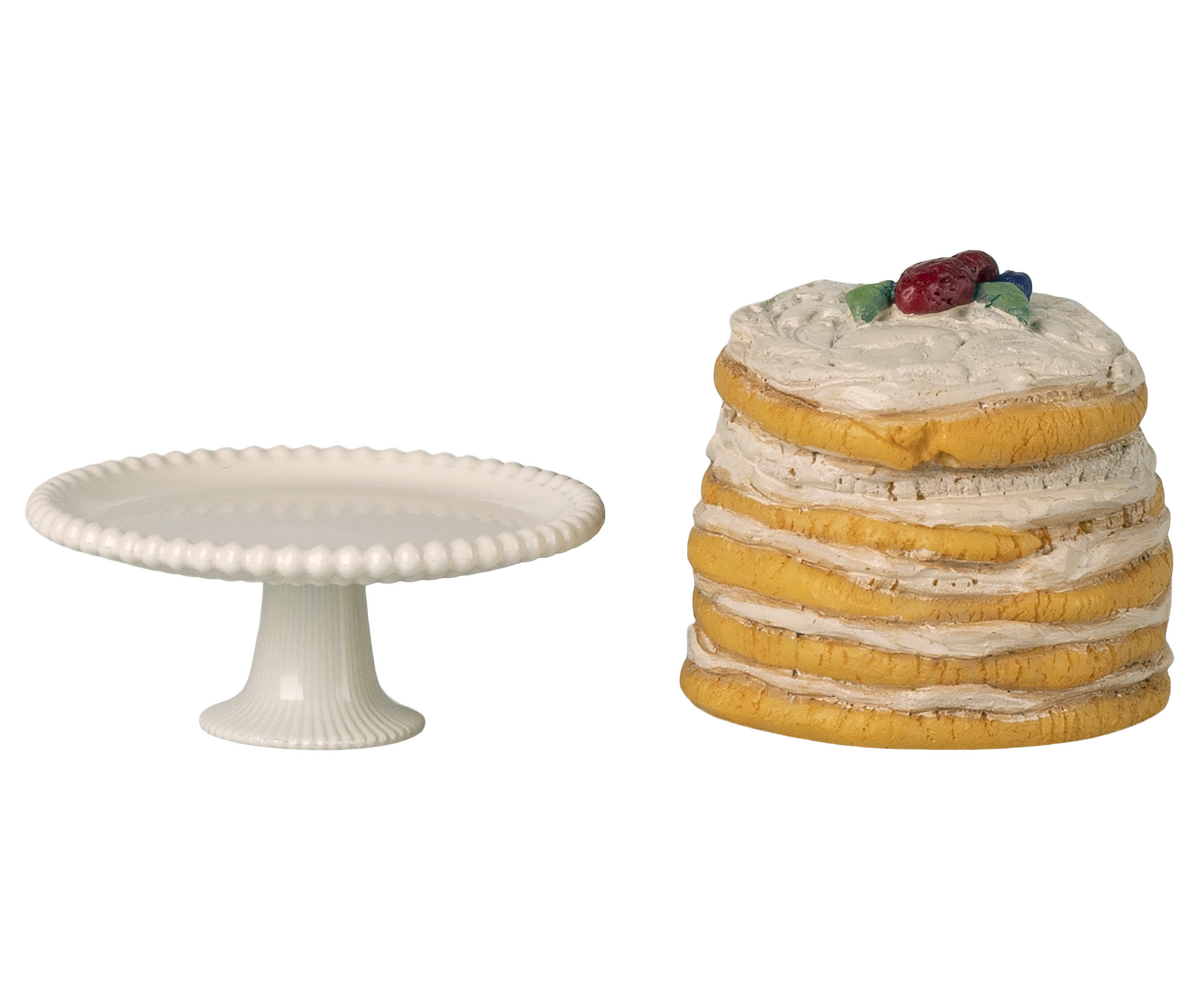 Maileg - Partykuchen und Kuchenplatte, Maus - Off Weiß