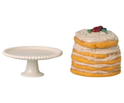 Maileg - Partykuchen und Kuchenplatte, Maus - Off Weiß