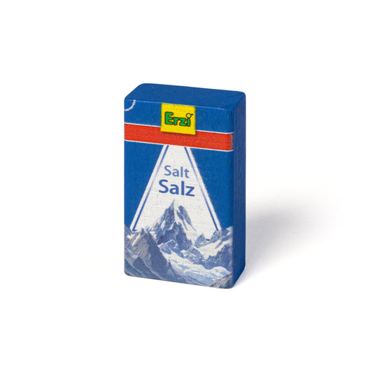 Erzi Holz-Salz, blaue Salzpackung mit Bergmotiv und Erzi-Logo, Packshot