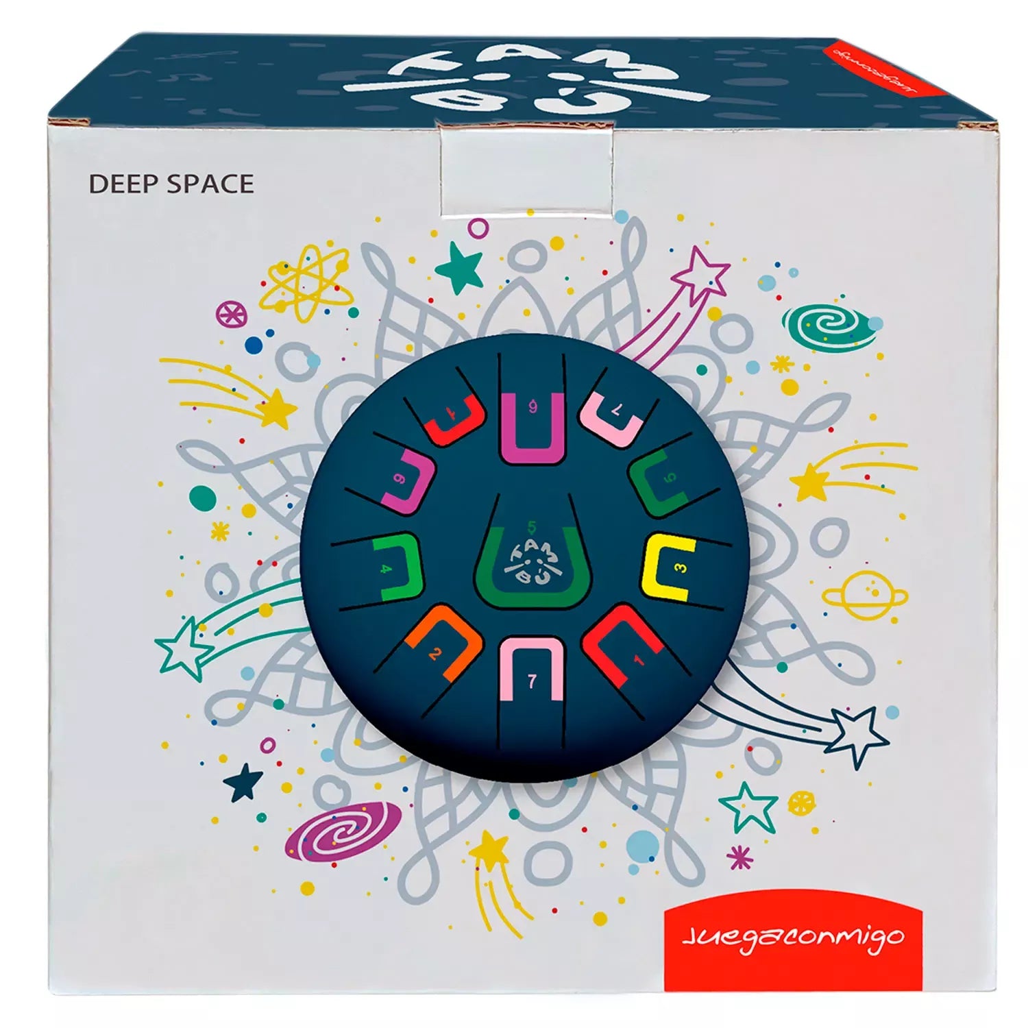 Holztrommel Tambu 20cm Juegaconmigo mit Deep Space Design in sanften Blautönen