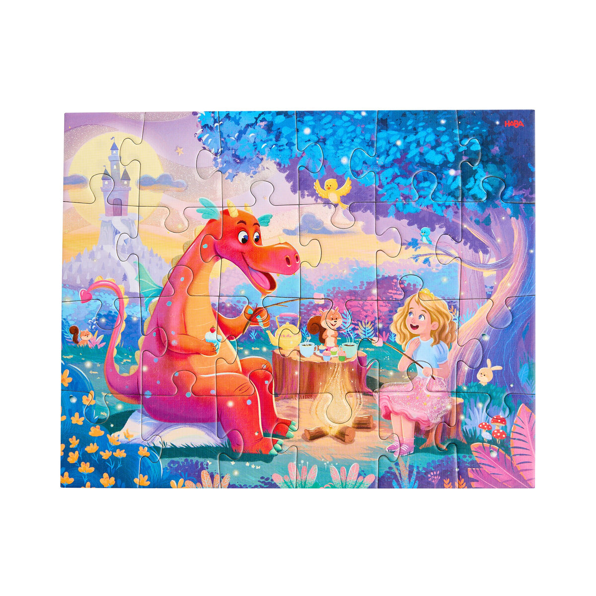 Haba Puzzle Zauberträume: roter Drache und Prinzessin am Lagerfeuer
