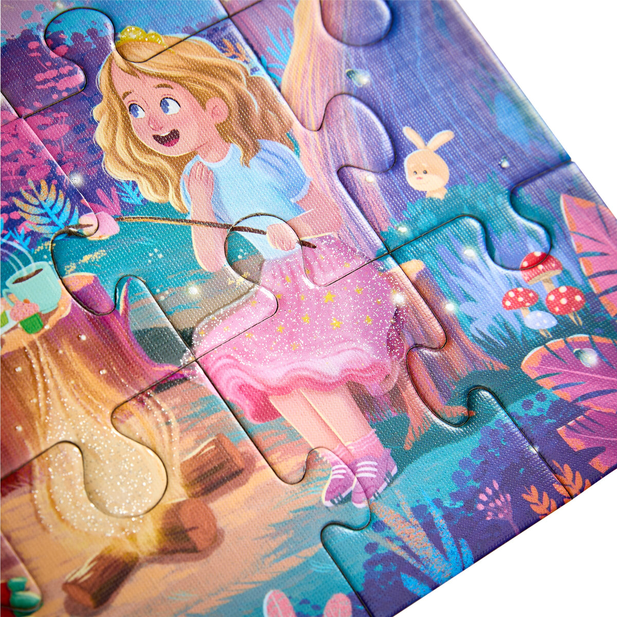 Haba Puzzle Zauberträume, Nahaufnahme: blonde Fee im rosa Kleid mit Glitzer