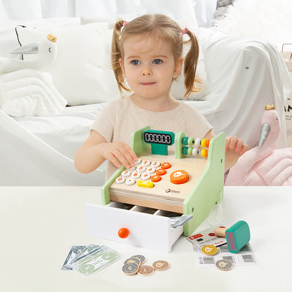 Holzkasse Classic World mit Scanner, Registrierschublade und buntem Spielgeld für Kaufladen