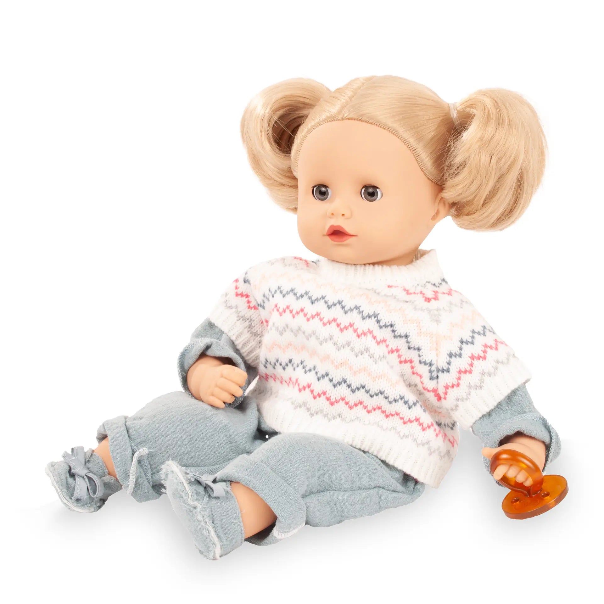 Weichkörperpuppe Muffin Zick Zack 33 cm von Götz mit Zick-Zack-Muster-Kleidung