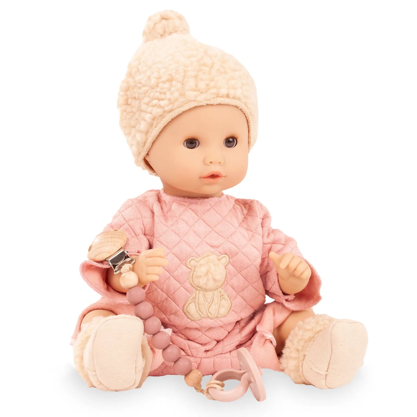 Babypuppe Sleepy Aquini Girl Bärig 33 cm von Götz mit Bärenmotiv und geschlossenen Augen