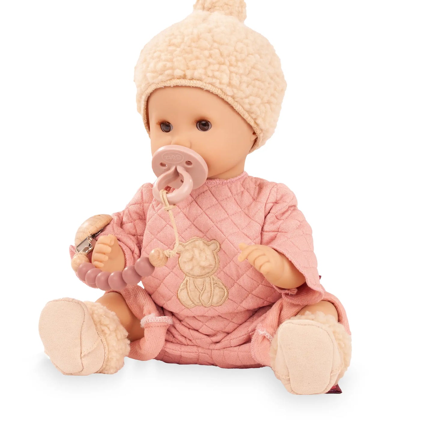 Babypuppe Sleepy Aquini Girl Bärig 33 cm von Götz mit Bärenmotiv und geschlossenen Augen