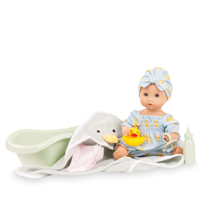Babypuppe Götz Sleepy Aquini Girl 33 cm mit gelbem Entchen-Outfit und Schlafaugen