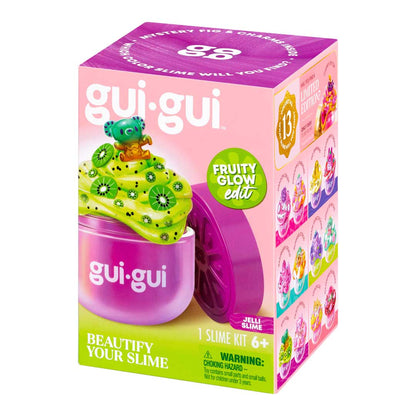 gui gui Jelli Slime Verpackung mit rosa Behälter, grüner Slime und Frosch