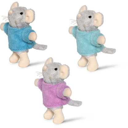 Drei kleine Plüschmäuse The Triplets von Sam & Julia, je 8 cm groß, aus Baumwoll-Polyester