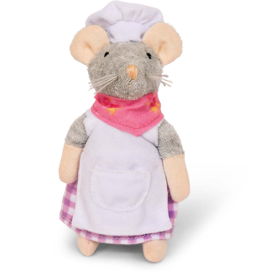 Plüsch-Maus Bäckerin von Sam & Julia, 12 cm groß, aus weicher Baumwolle und Polyester